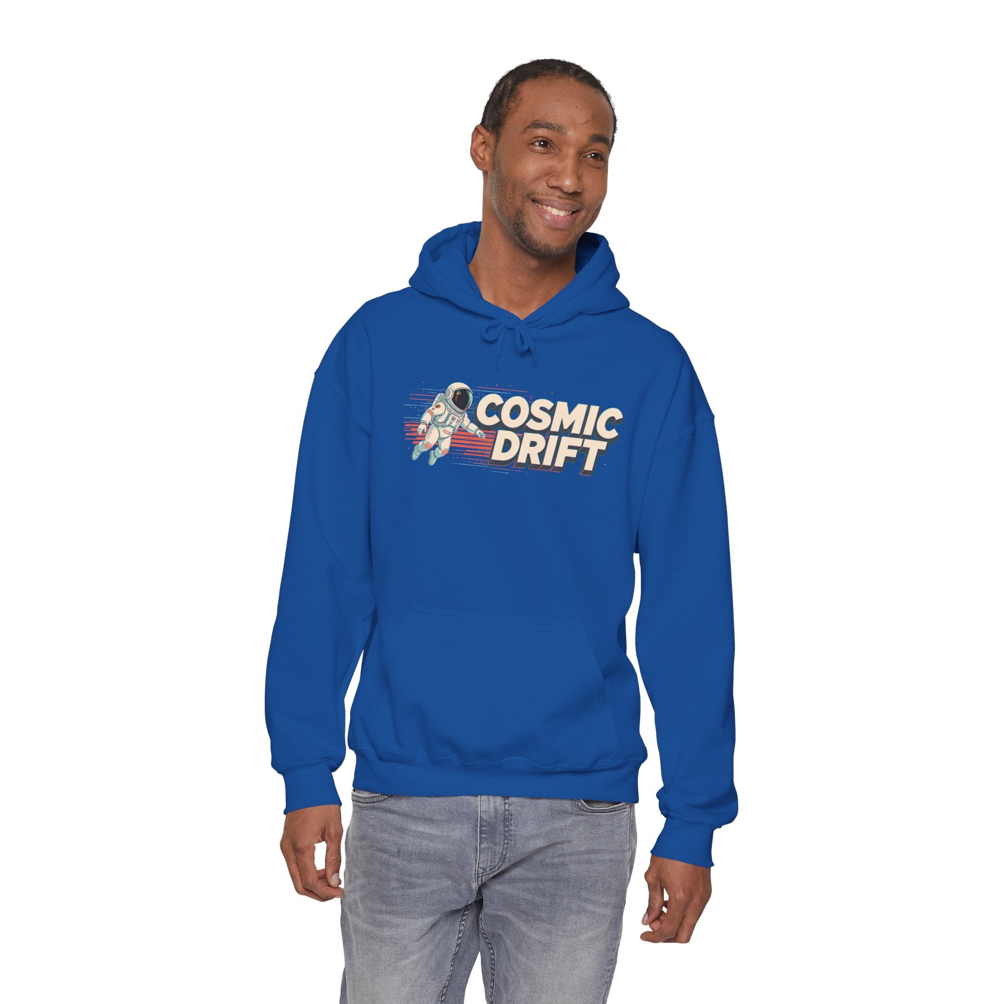 Cosmic Drift Hoodie — Retro Astronaut Space Pullover