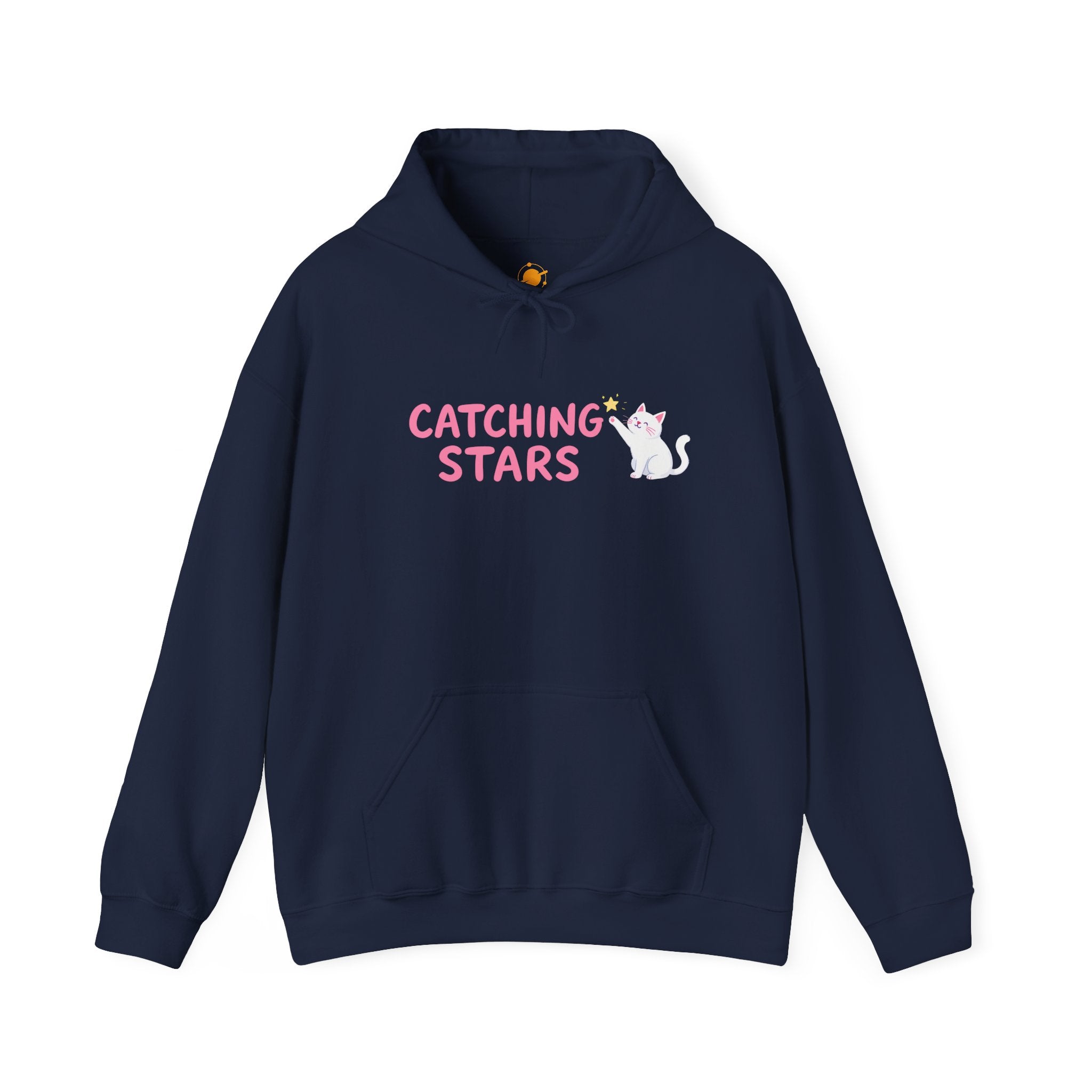 Catching Stars Cat Hoodie – Cute Pink Graphic Cat & Star Sweatshirt