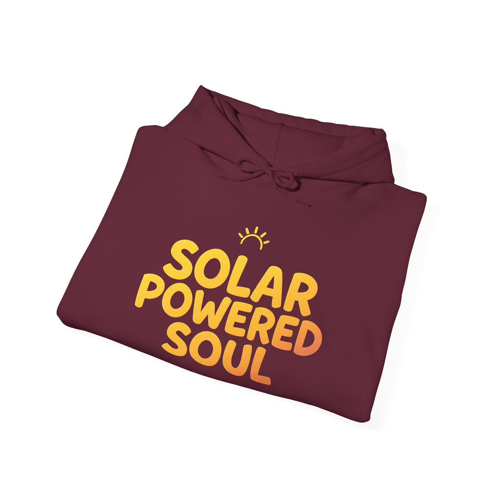 Solar Powered Soul Hoodie — Retro Yellow Sun Graphic Hooded Sweatshirt
