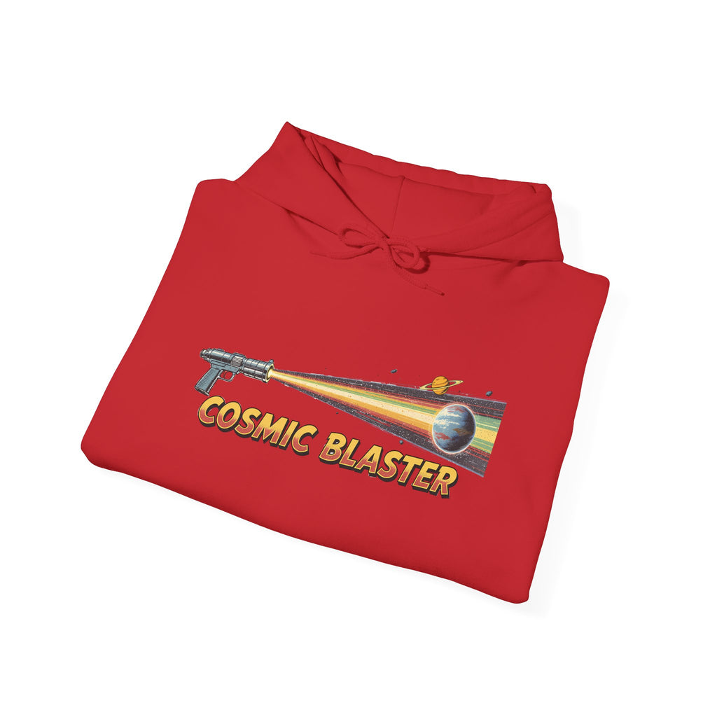 Cosmic Blaster Hoodie — Retro Space Ray Gun Graphic Pullover