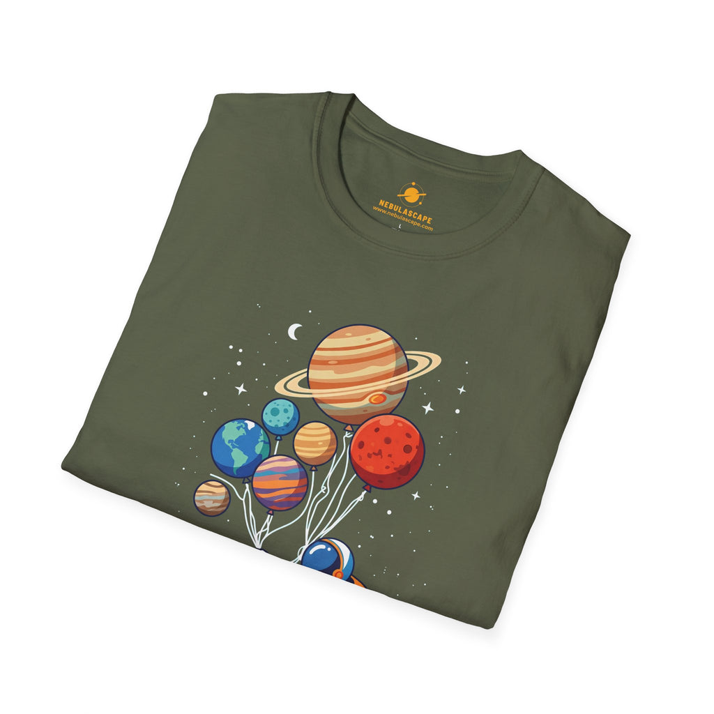 Astronaut Flying With Planet Balloons T-Shirt