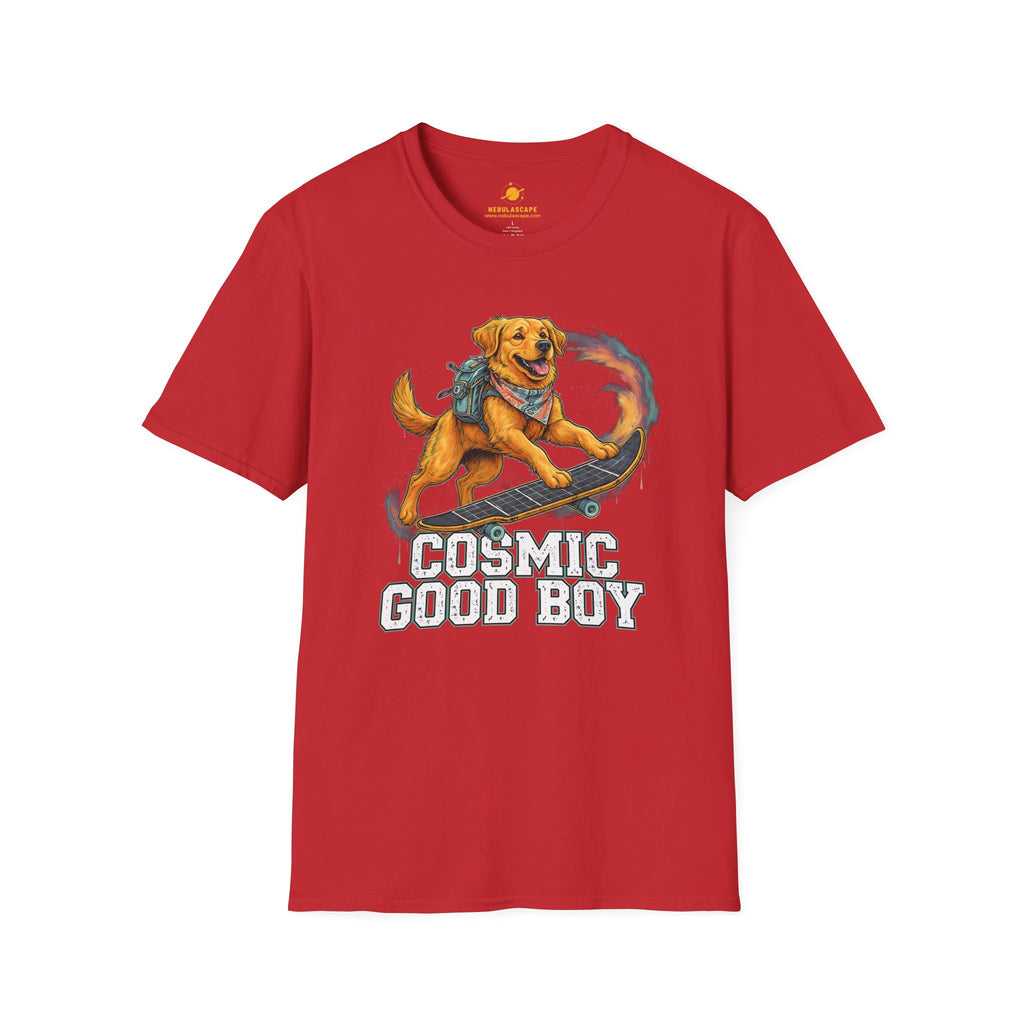 Cosmic Good Boy - Dog Skateboarding in Space T-Shirt