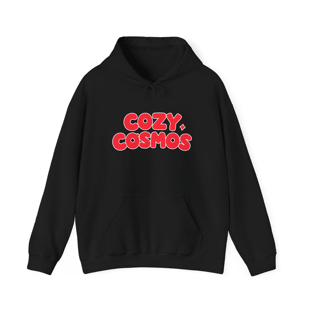 Cozy Cosmos Hoodie — Retro Red 'Cozy Cosmos' Graphic Pullover