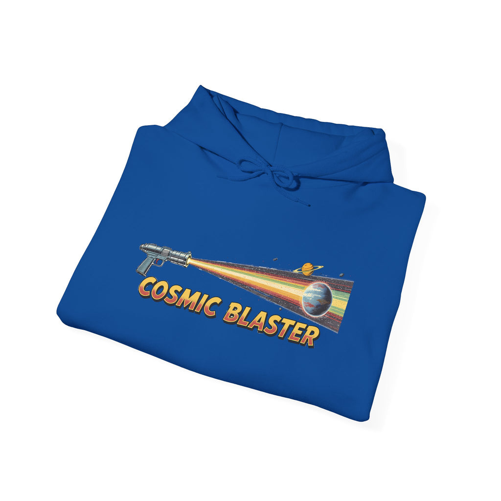 Cosmic Blaster Hoodie — Retro Space Ray Gun Graphic Pullover