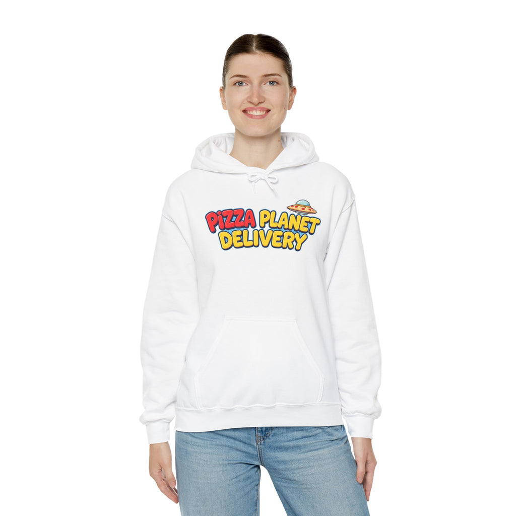 Pizza Planet Delivery Hoodie — Retro Cartoon Space Pizza Logo Pullover