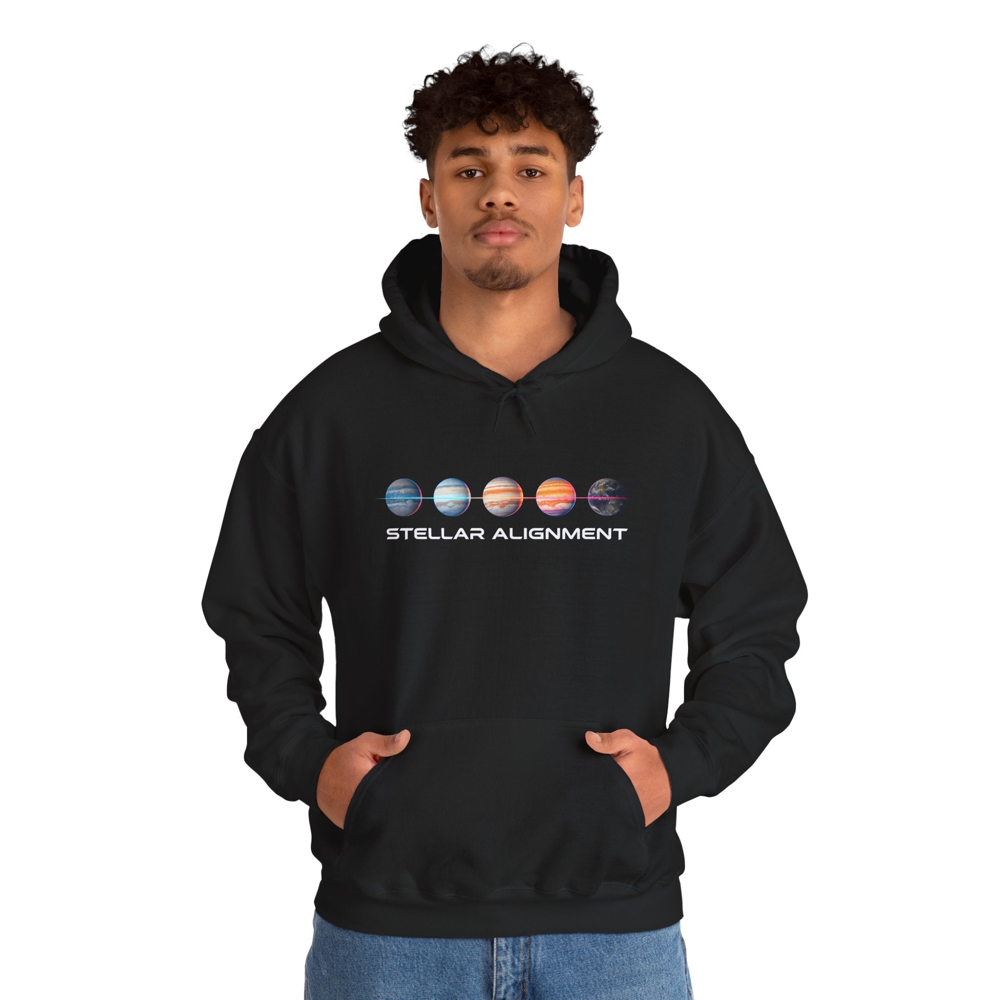 Stellar Alignment Hoodie — Celestial Planets Graphic Pullover
