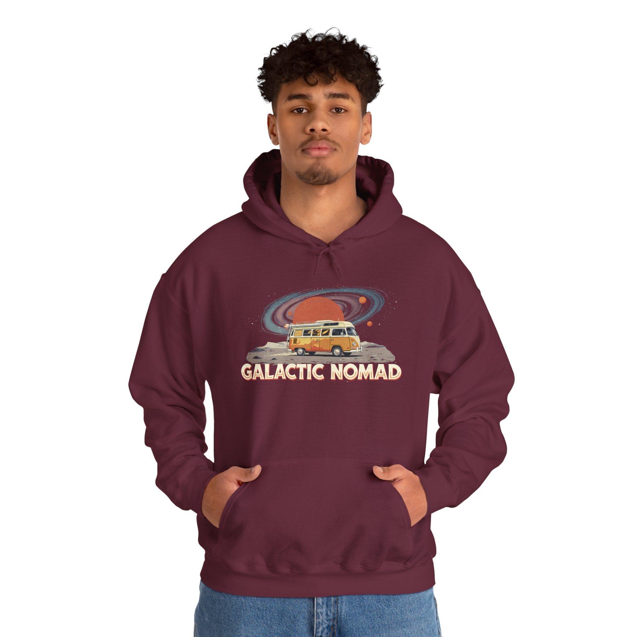 Galactic Nomad Hoodie — Retro Space Van Adventure Sweatshirt