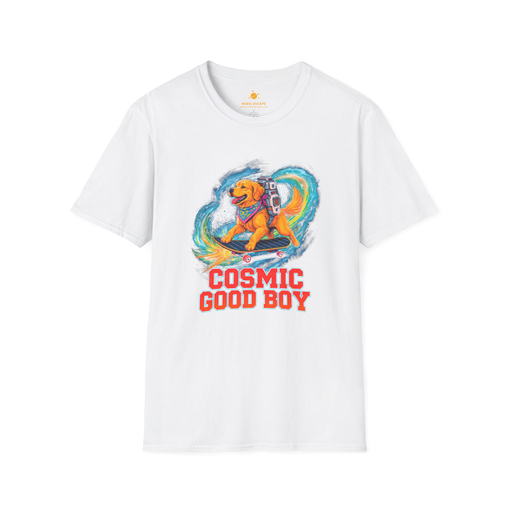 Cosmic Good Boy - Dog Skateboarding in Space T-Shirt