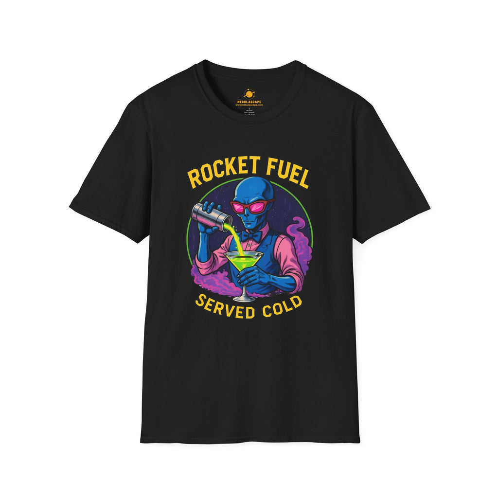 T-Shirt — Rocket Fuel Served Cold Graphic Tee (Alien Scientist Design)