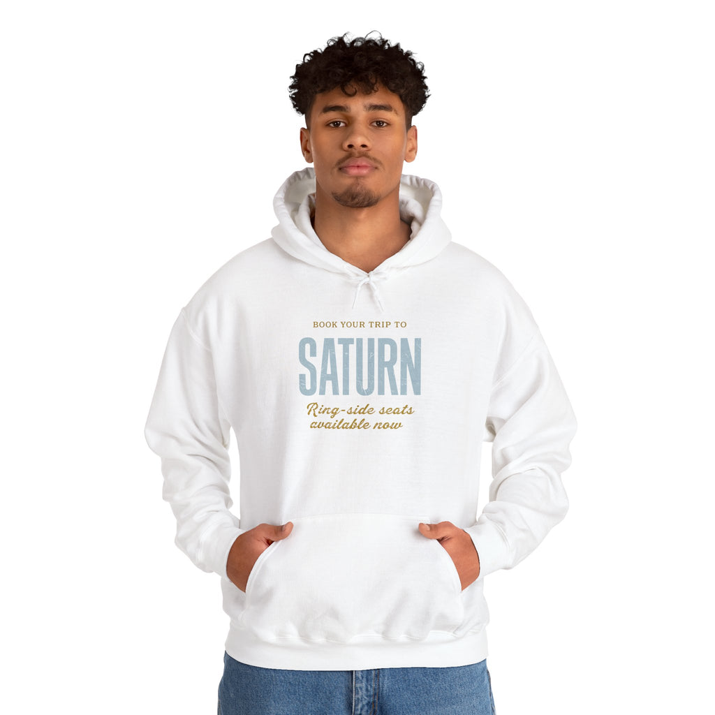 Saturn Travel Hoodie — 'Book Your Trip to SATURN' Vintage Space Sweatshirt