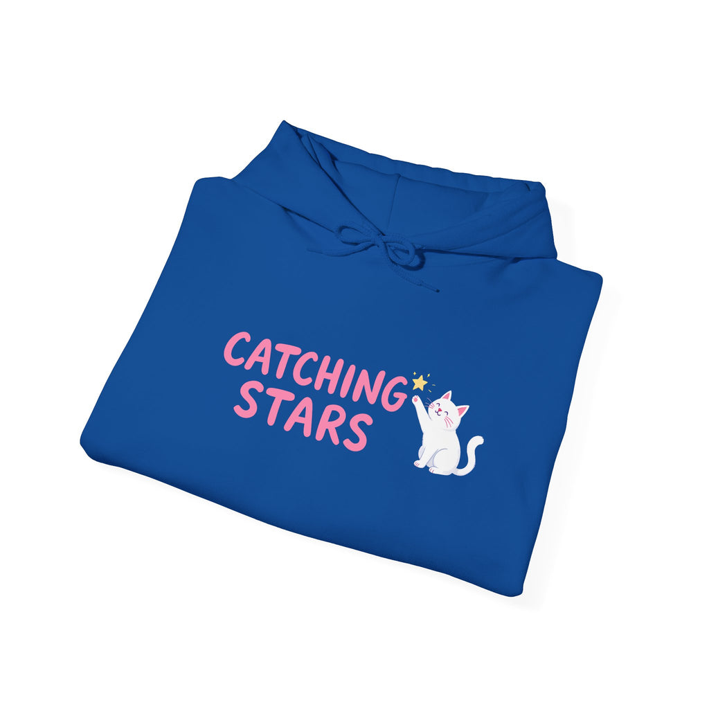 Catching Stars Cat Hoodie – Cute Pink Graphic Cat & Star Sweatshirt