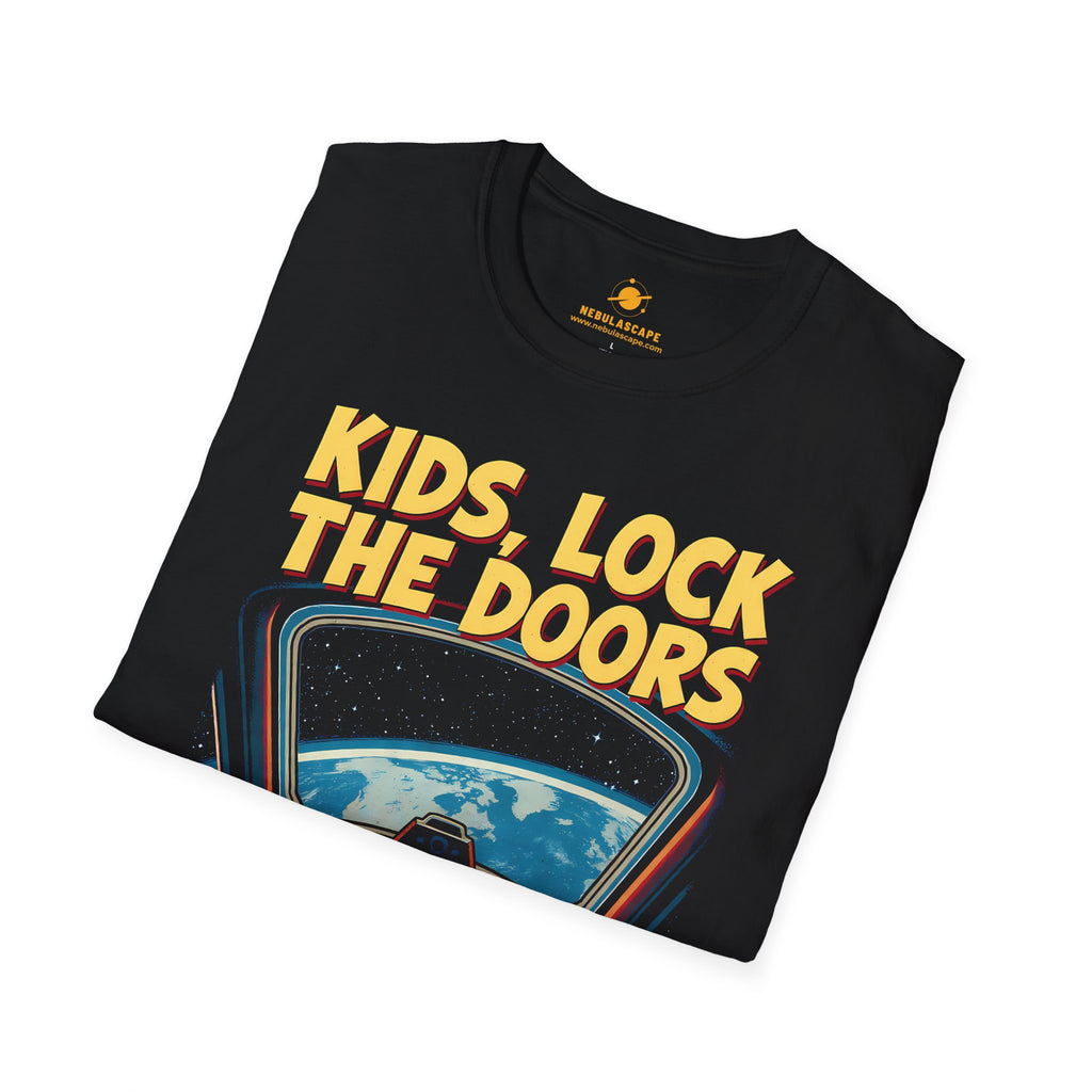 Kids, Lock The Doors T-Shirt — Funny Retro Space Alien ‘We Are Passing Earth’ Tee