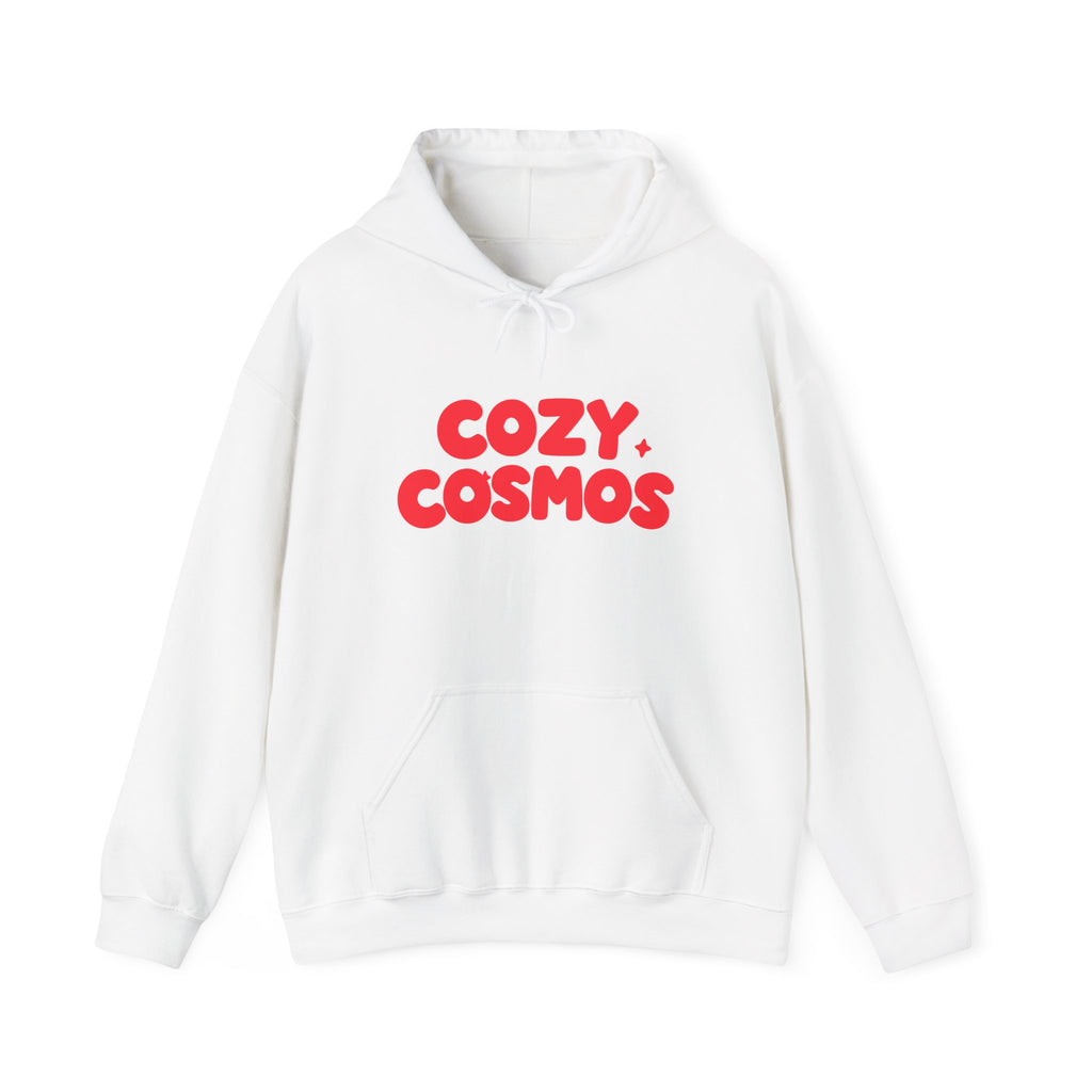 Cozy Cosmos Hoodie — Retro Red 'Cozy Cosmos' Graphic Pullover
