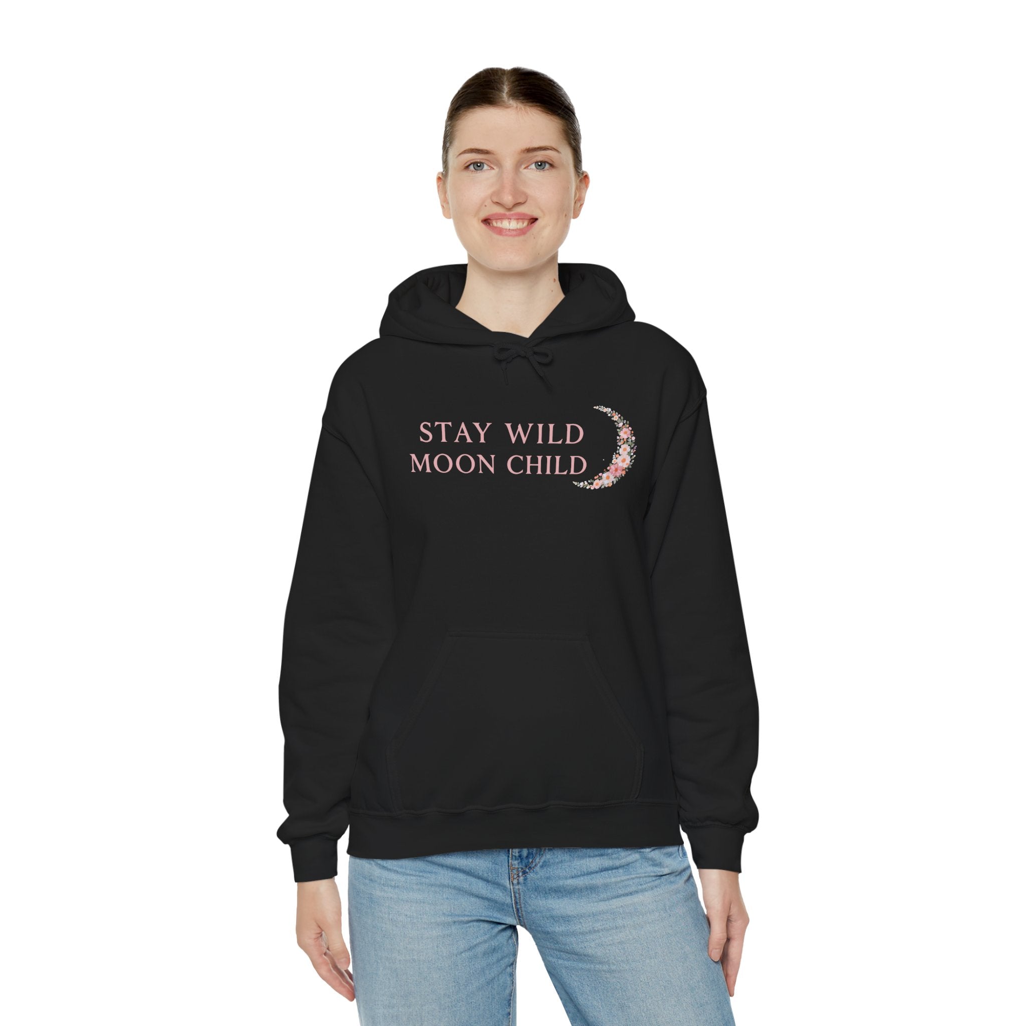 Moon Child Hoodie — "Stay Wild Moon Child" Pastel Crescent Moon Graphic