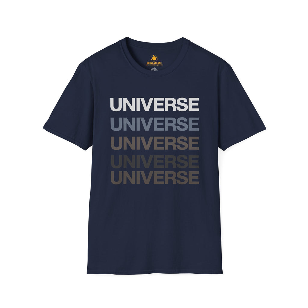 Universe Repeat Graphic T-Shirt — Minimalist Space Typography Tee