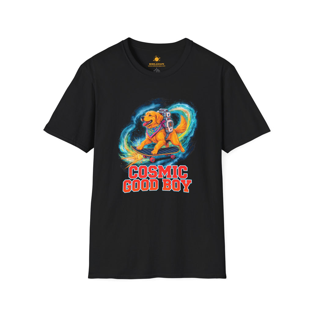 Cosmic Good Boy - Dog Skateboarding in Space T-Shirt