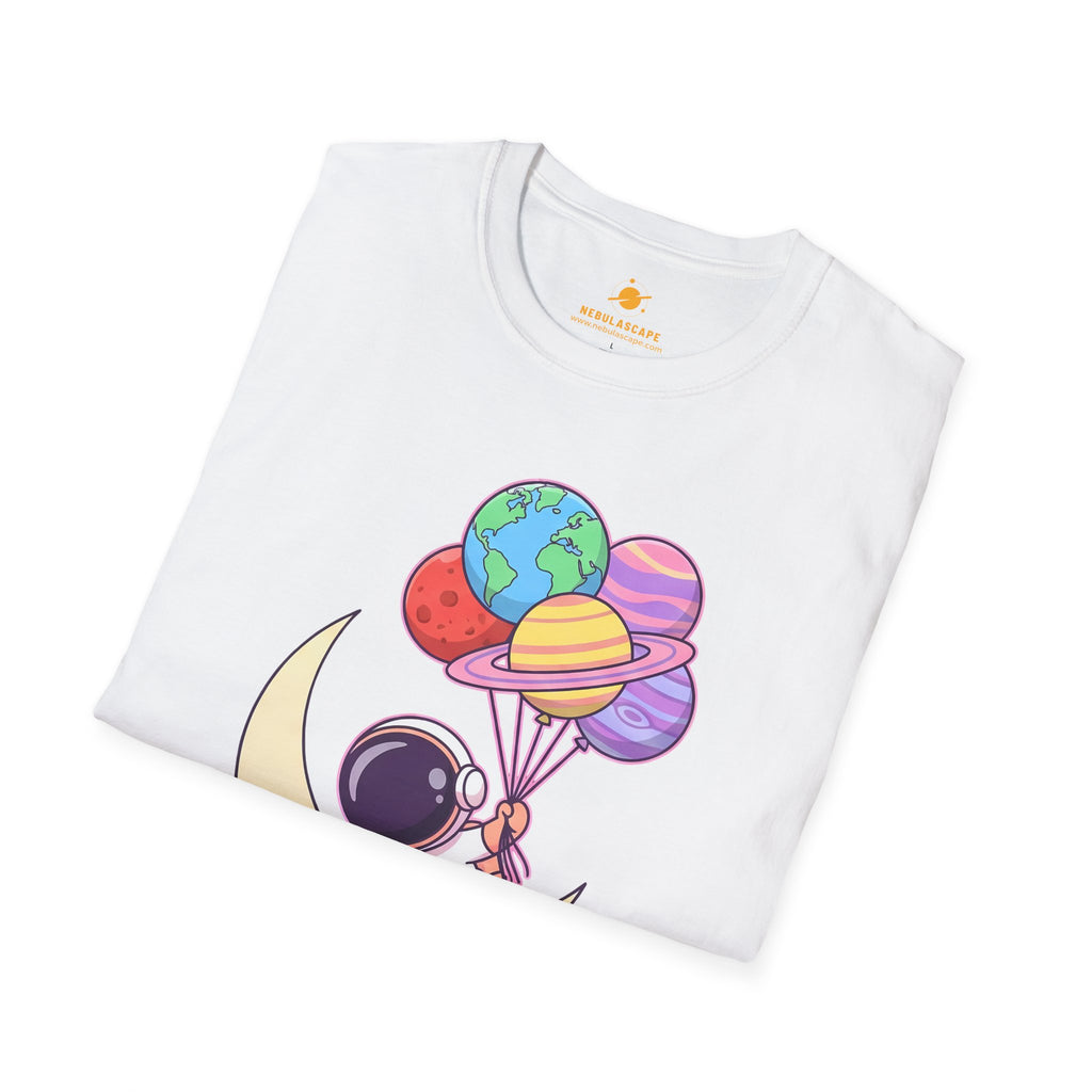 Flying to the Moon T-Shirt — Cute Astronaut Balloon Graphic Tee