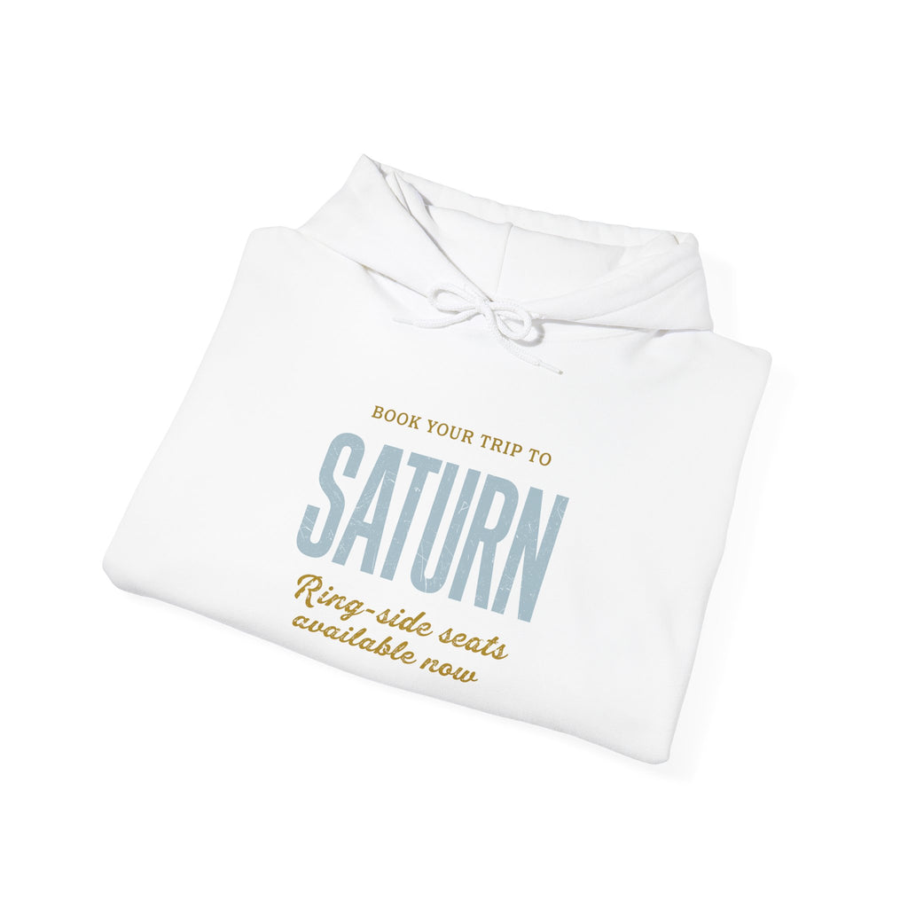 Saturn Travel Hoodie — 'Book Your Trip to SATURN' Vintage Space Sweatshirt