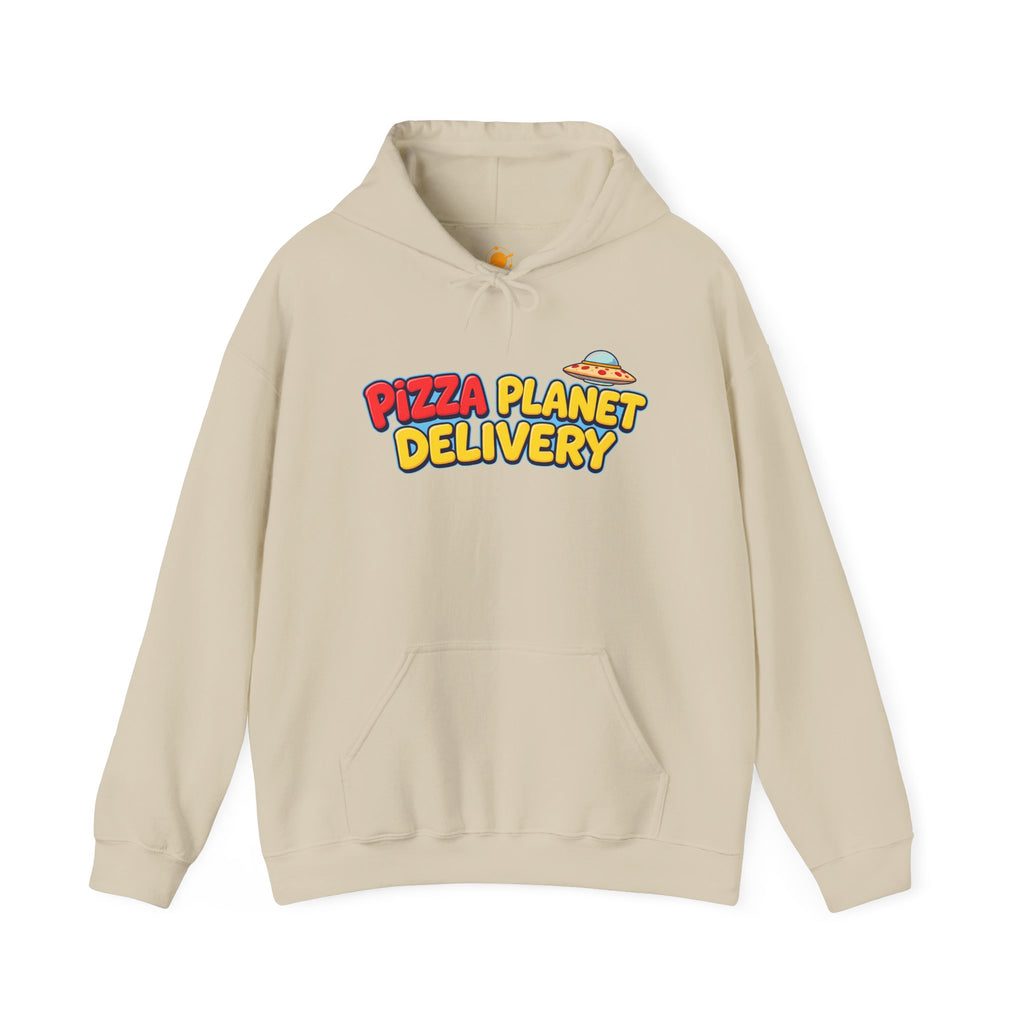 Pizza Planet Delivery Hoodie — Retro Cartoon Space Pizza Logo Pullover