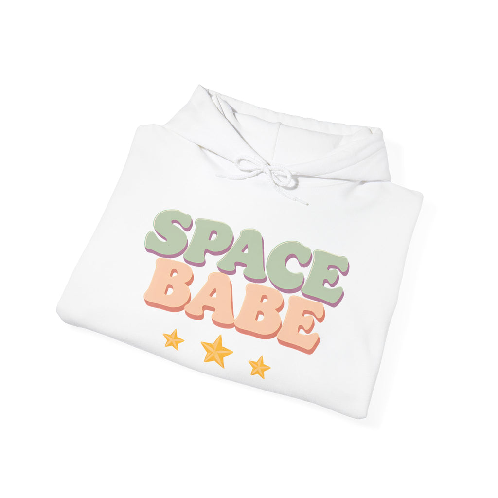 Space Babe Hoodie — Retro Pastel Graphic Hooded Sweatshirt