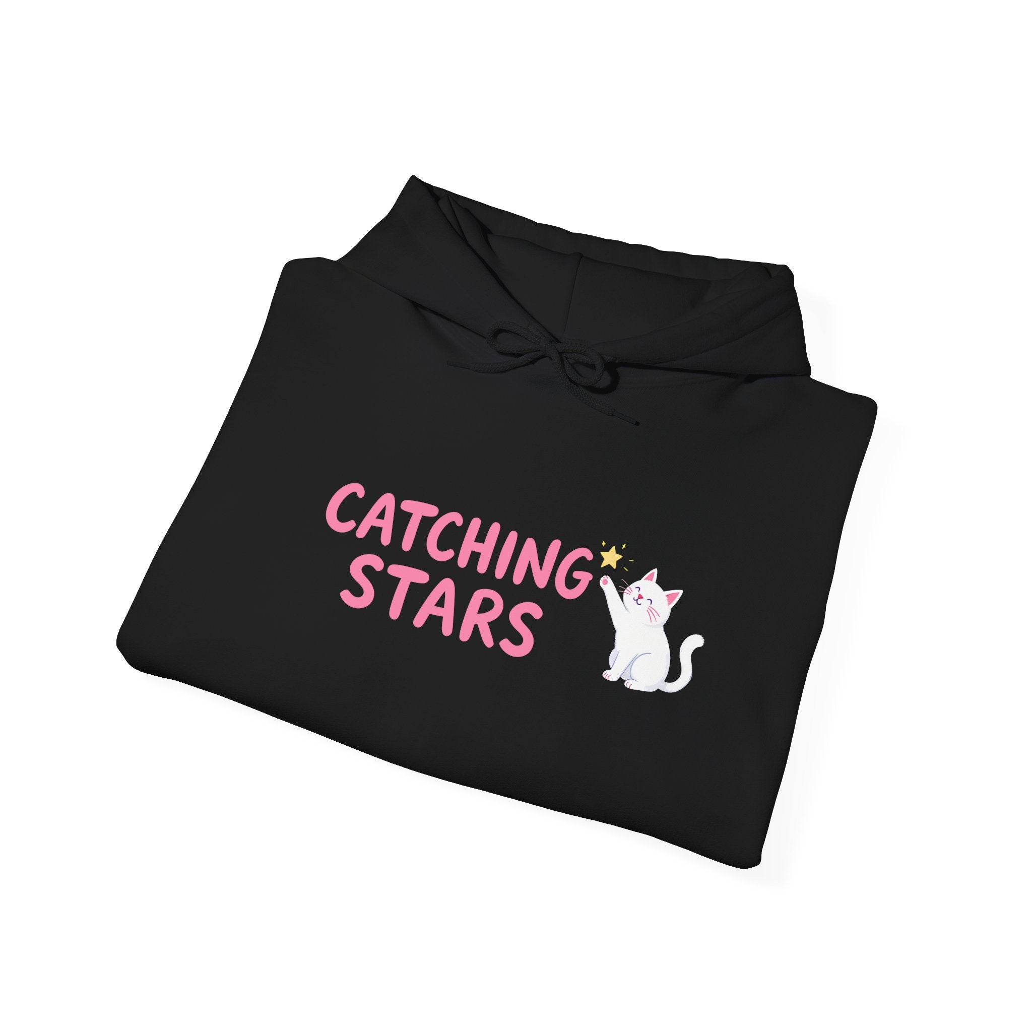Catching Stars Cat Hoodie – Cute Pink Graphic Cat & Star Sweatshirt