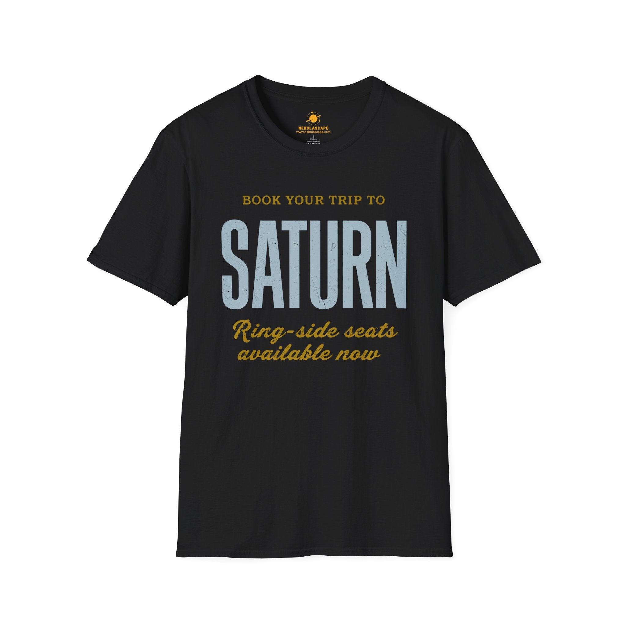Saturn Travel Tee — "Book Your Trip to Saturn" Vintage Space Shirt