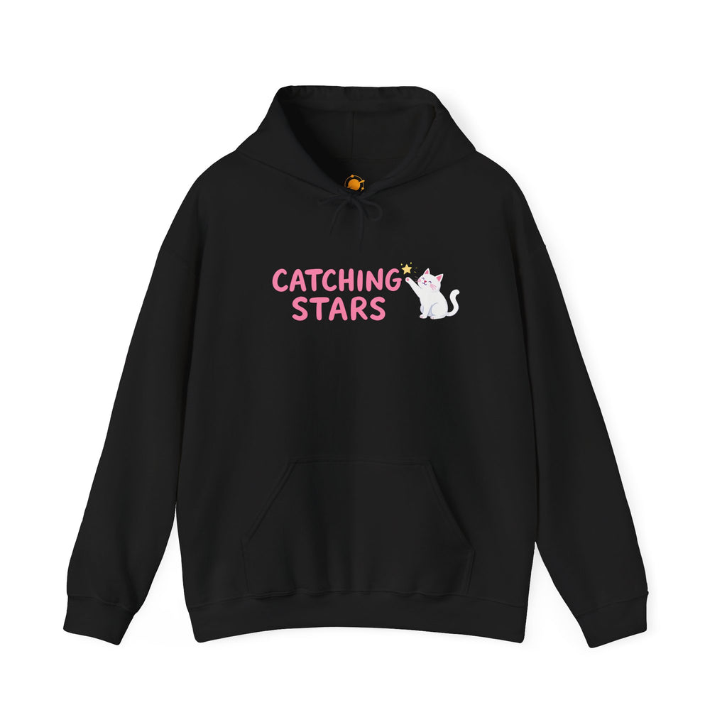 Catching Stars Cat Hoodie – Cute Pink Graphic Cat & Star Sweatshirt