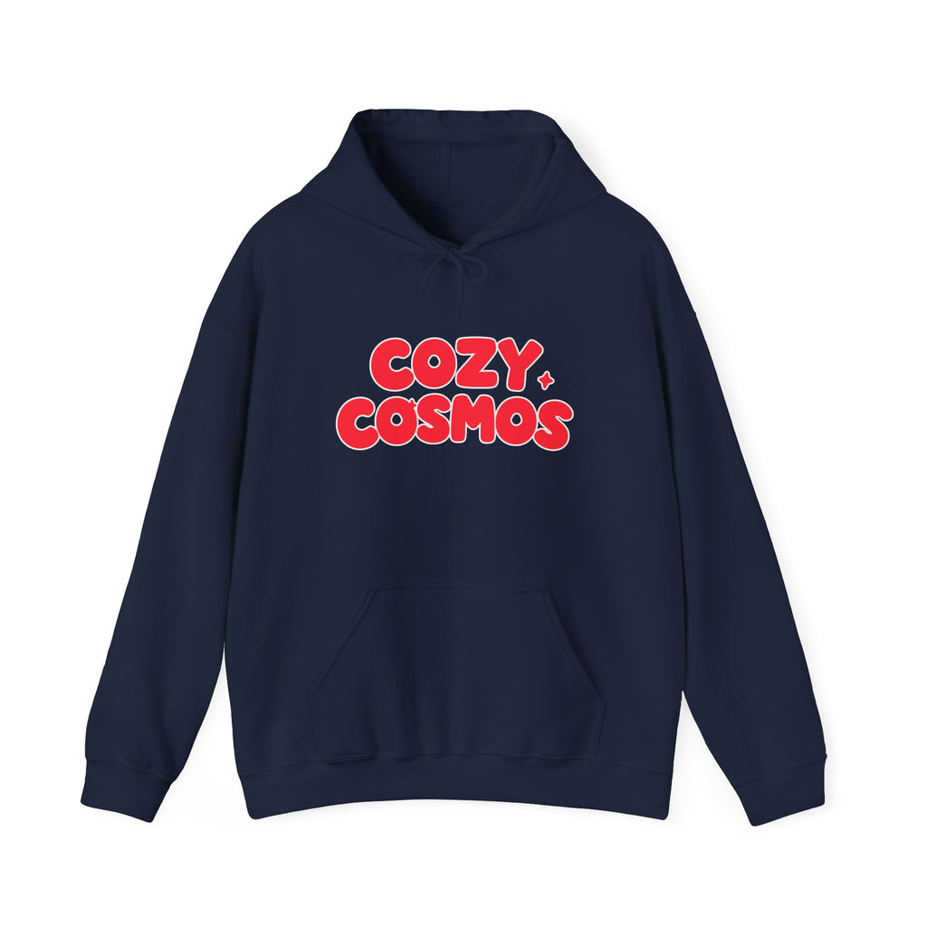 Cozy Cosmos Hoodie — Retro Red 'Cozy Cosmos' Graphic Pullover