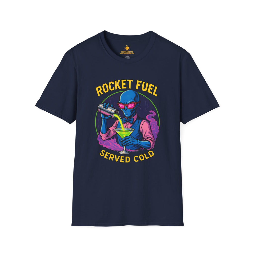 T-Shirt — Rocket Fuel Served Cold Graphic Tee (Alien Scientist Design)
