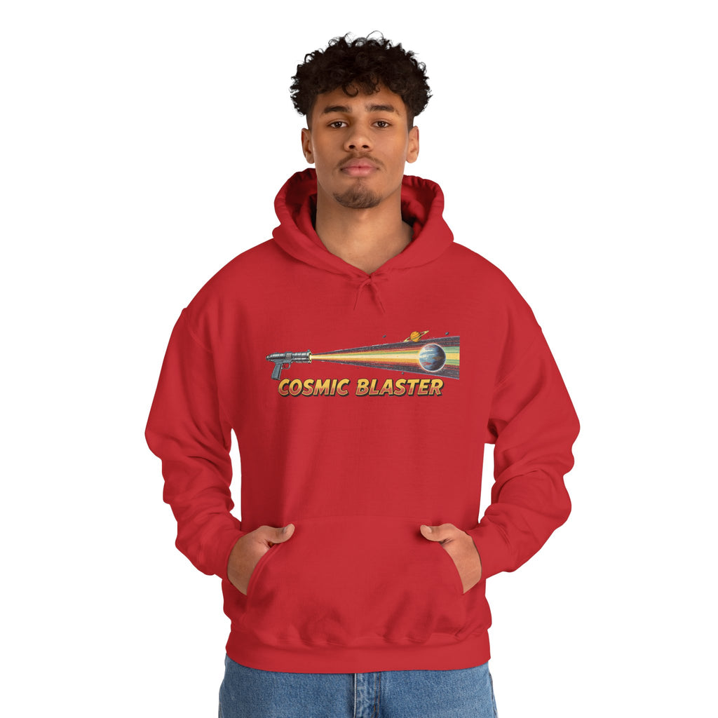 Cosmic Blaster Hoodie — Retro Space Ray Gun Graphic Pullover