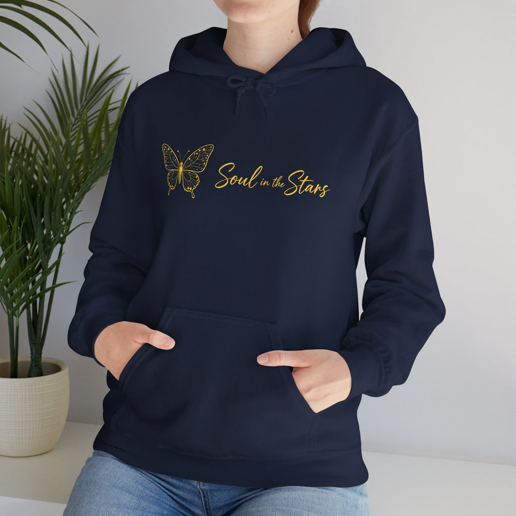 Soul in the Stars Hoodie — Gold Butterfly Spiritual Graphic Hoodie
