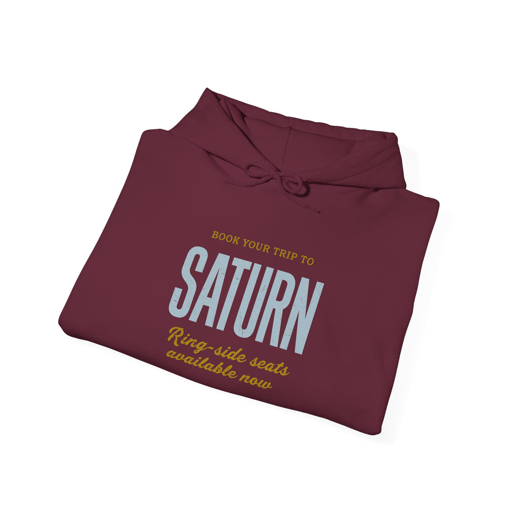 Saturn Travel Hoodie — 'Book Your Trip to SATURN' Vintage Space Sweatshirt