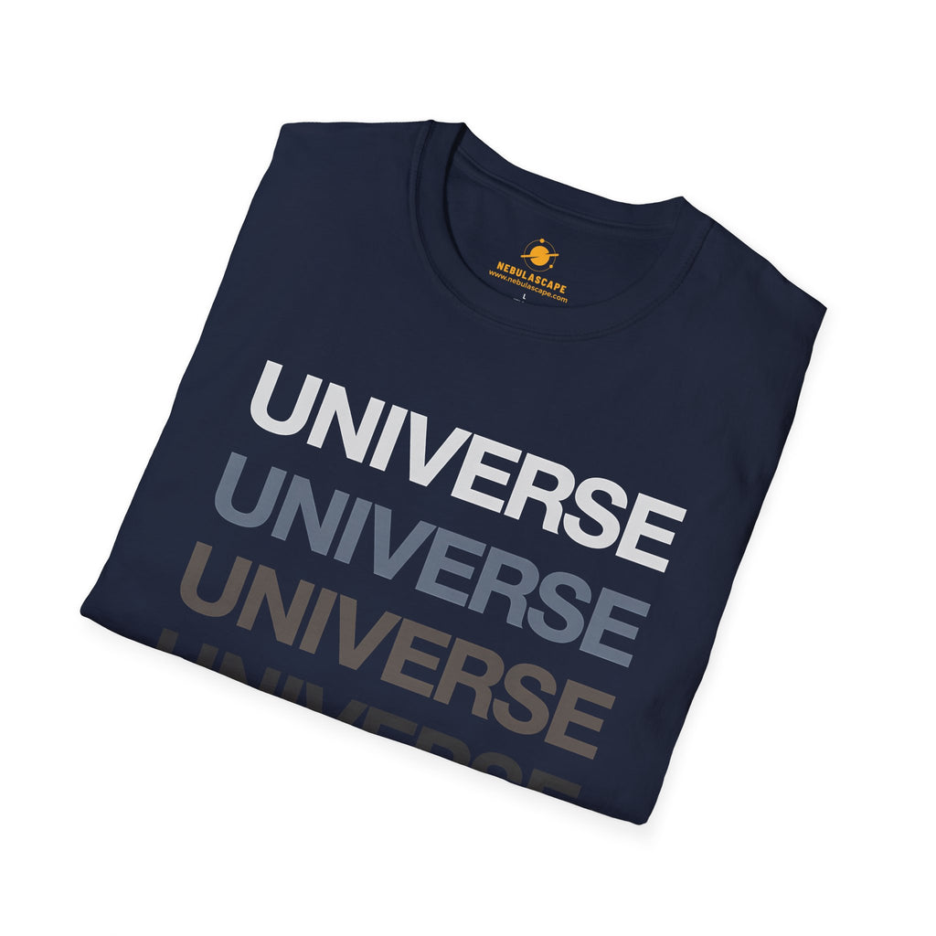 Universe Repeat Graphic T-Shirt — Minimalist Space Typography Tee