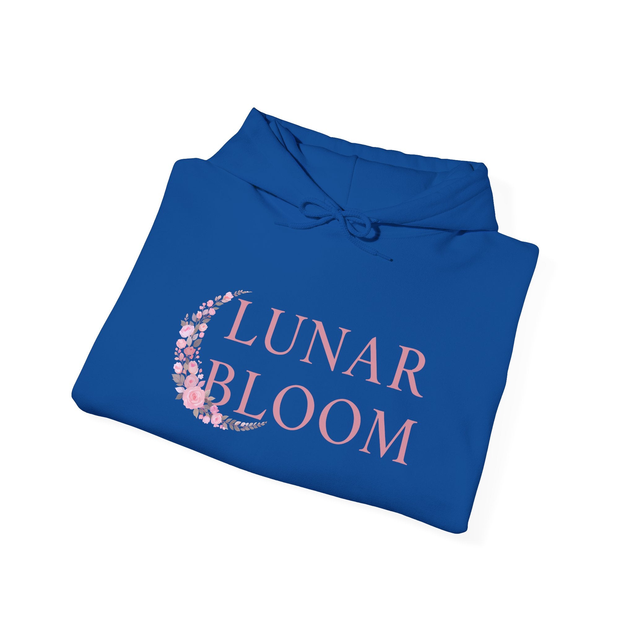Lunar Bloom Hoodie — Pink Floral Crescent Moon Graphic Hoodie