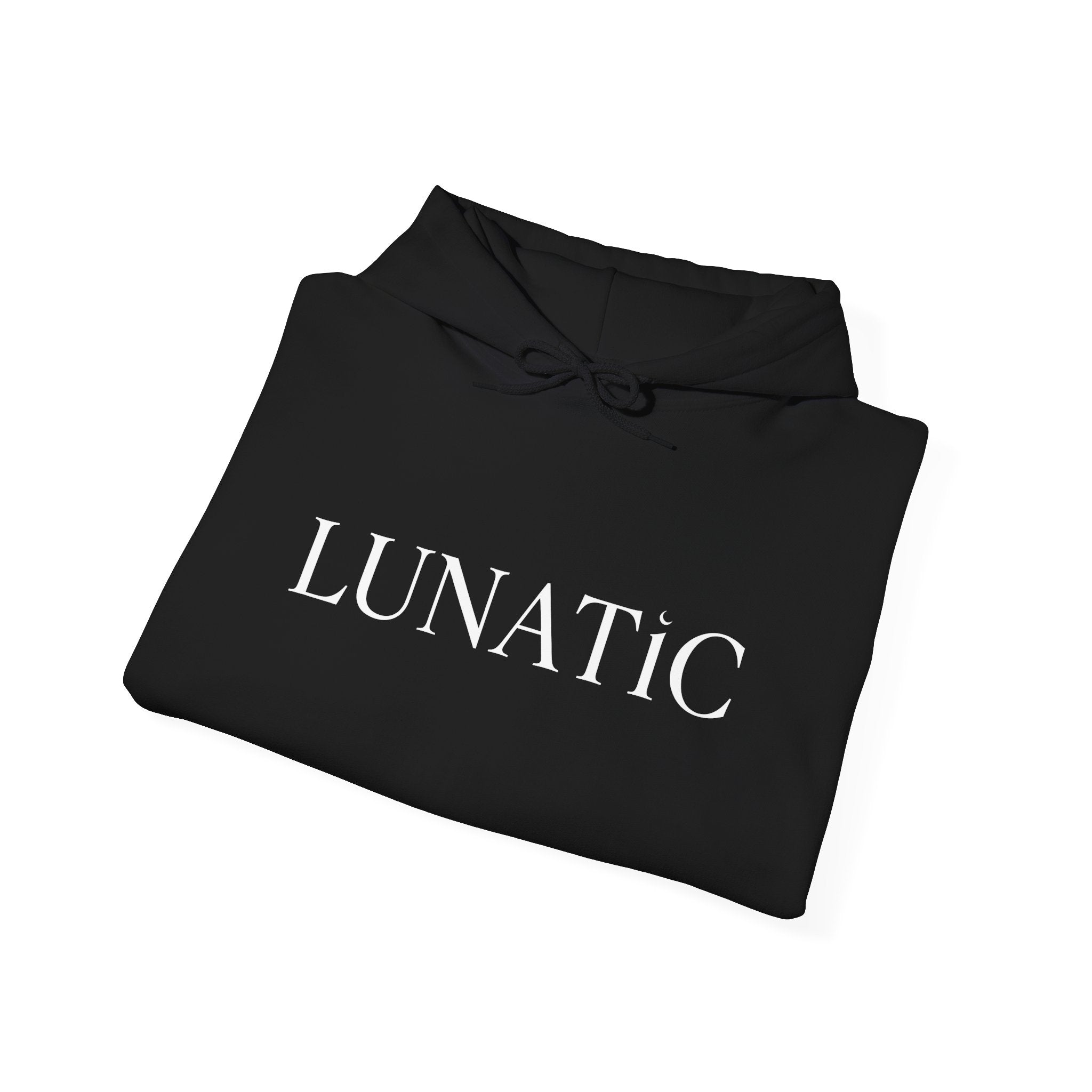 Lunatic Graphic Hoodie — Gothic Moonlit Text Pullover