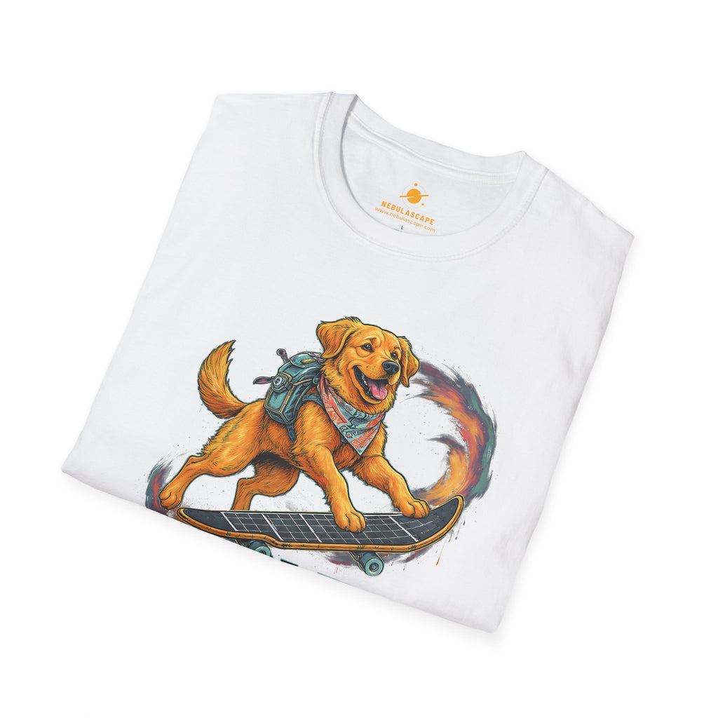 Cosmic Good Boy - Dog Skateboarding in Space T-Shirt