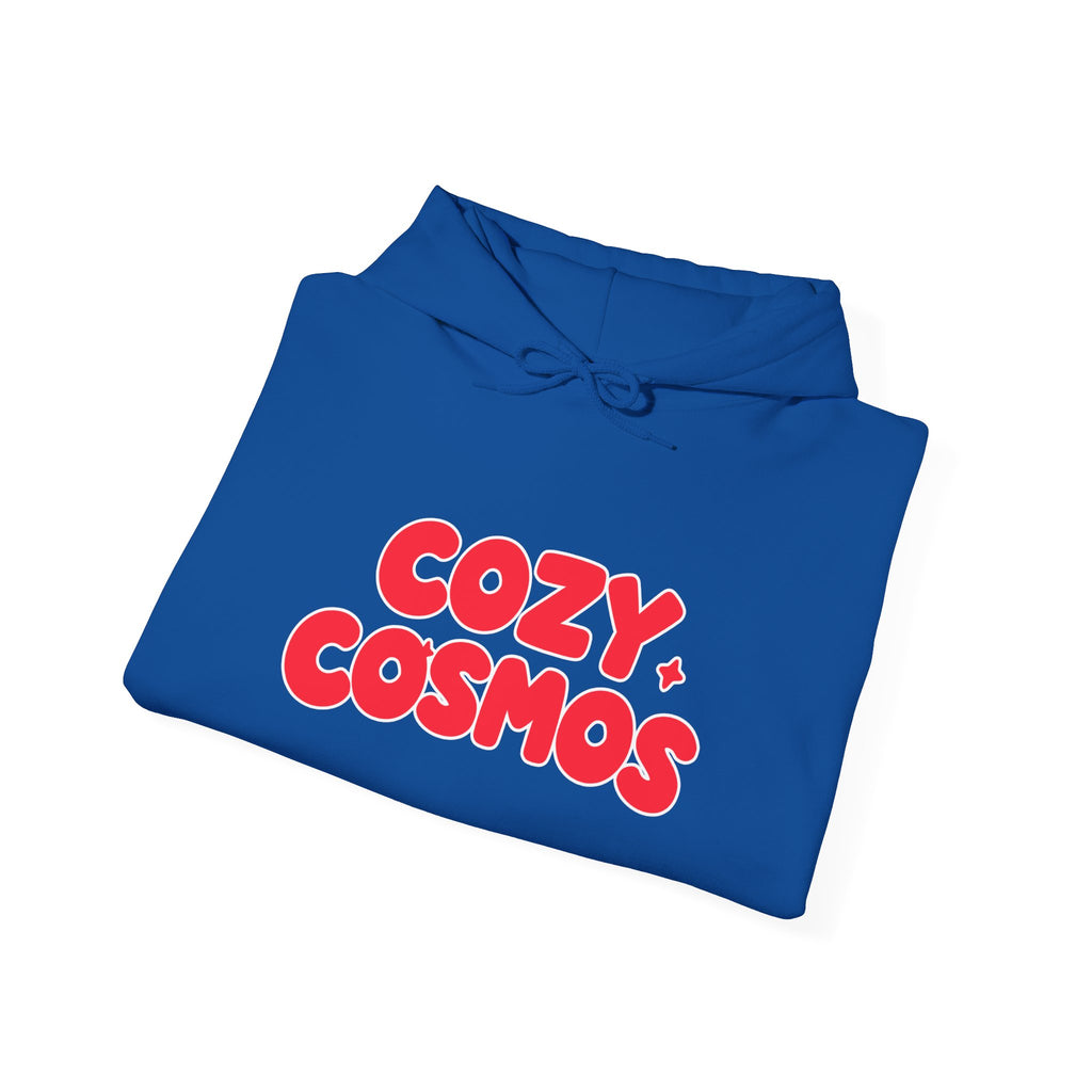 Cozy Cosmos Hoodie — Retro Red 'Cozy Cosmos' Graphic Pullover