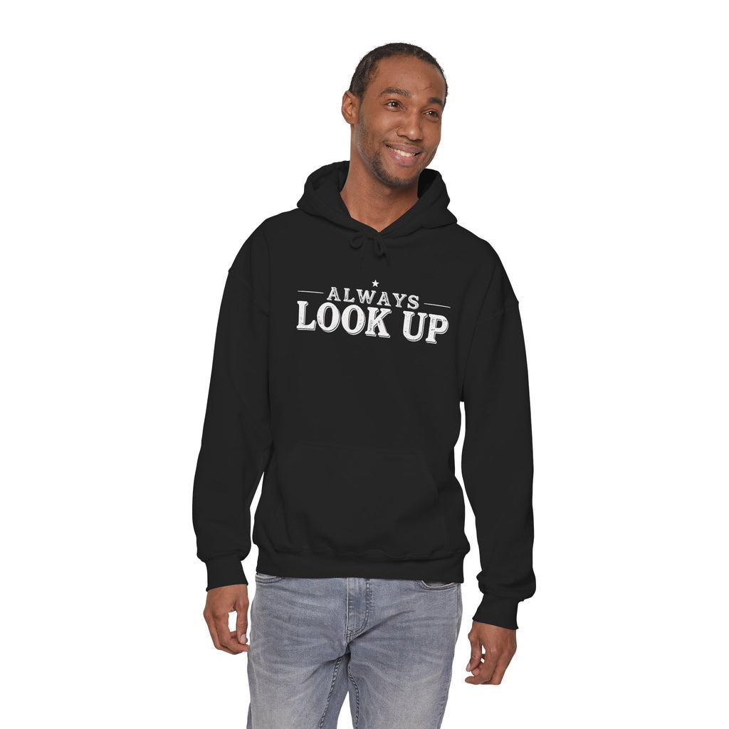 Always Look Up Hoodie — Inspirational Sky-Blue Text Pullover