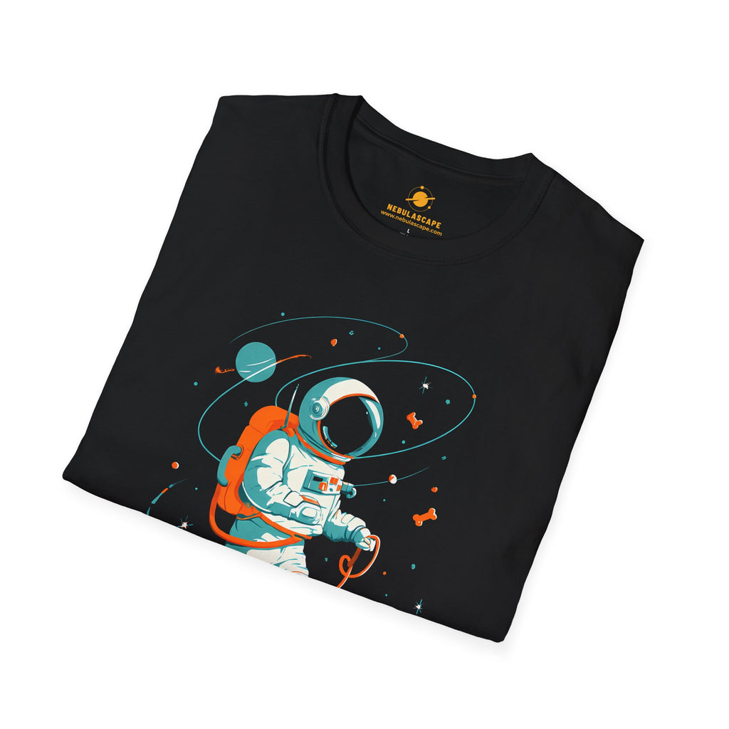 Astronaut Walking Dog T-Shirt — Cute Space Dog Tee for Kids & Adults