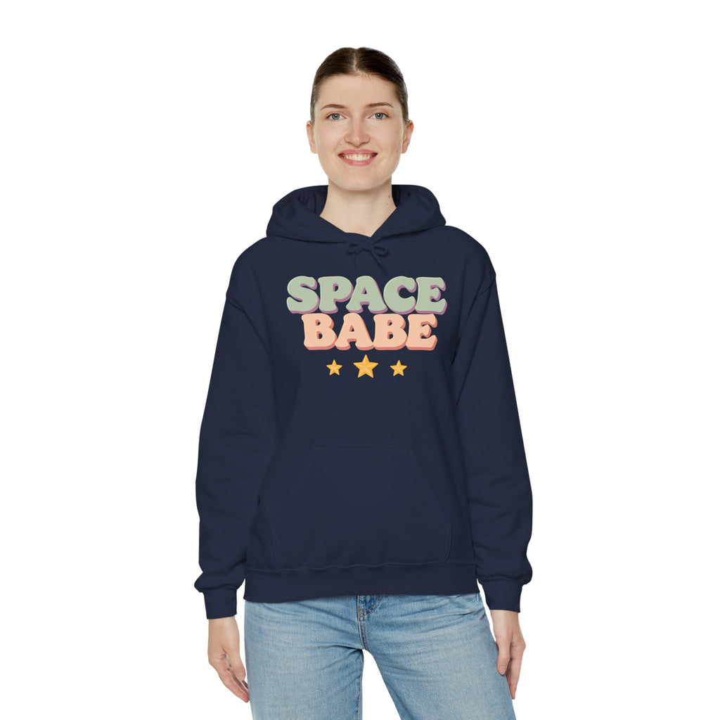 Space Babe Hoodie — Retro Pastel Graphic Hooded Sweatshirt