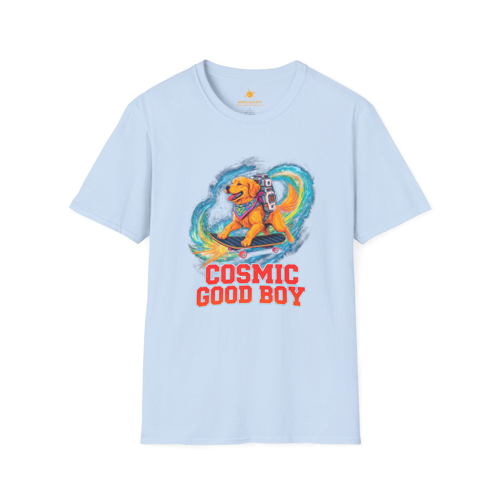 Cosmic Good Boy - Dog Skateboarding in Space T-Shirt