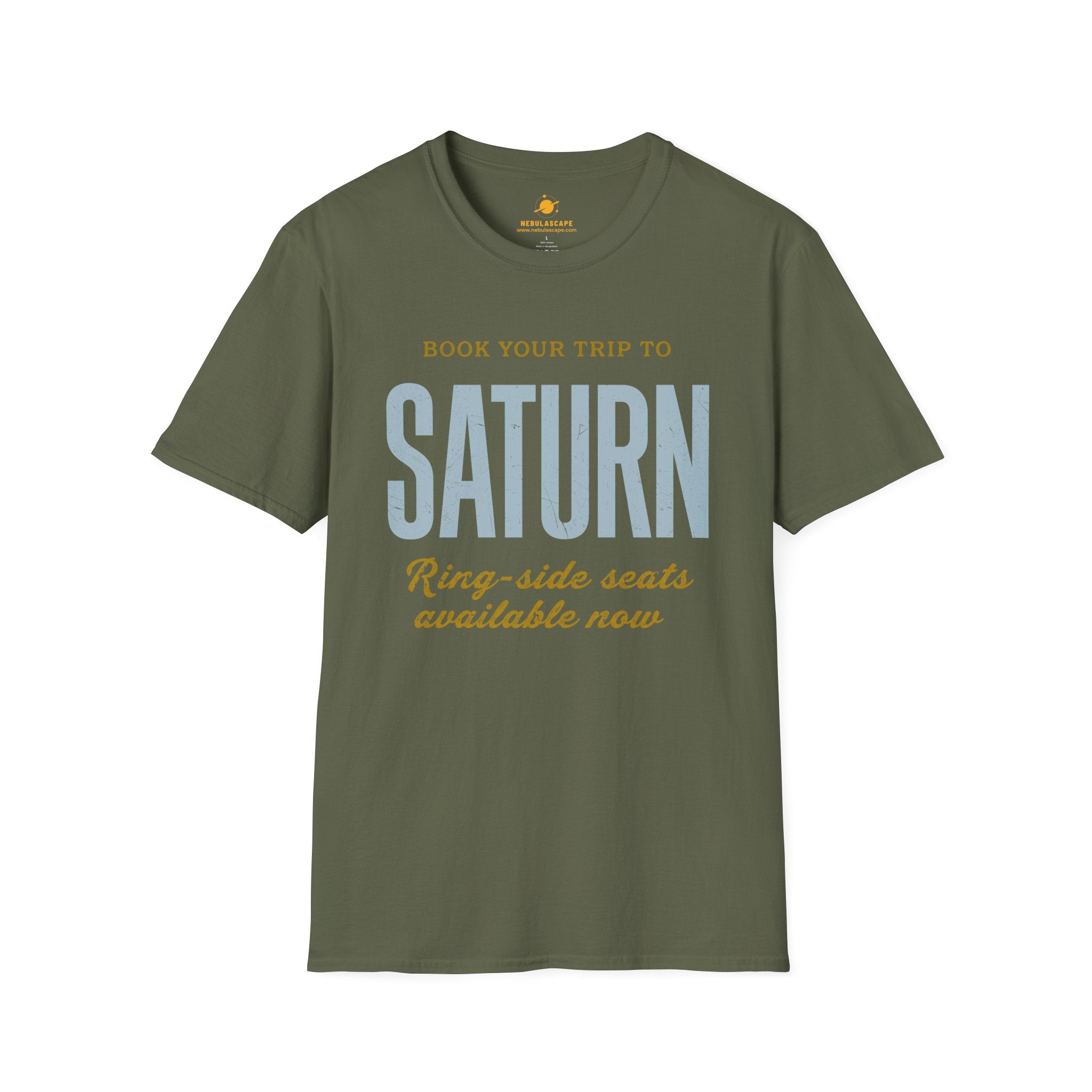 Saturn Travel Tee — "Book Your Trip to Saturn" Vintage Space Shirt