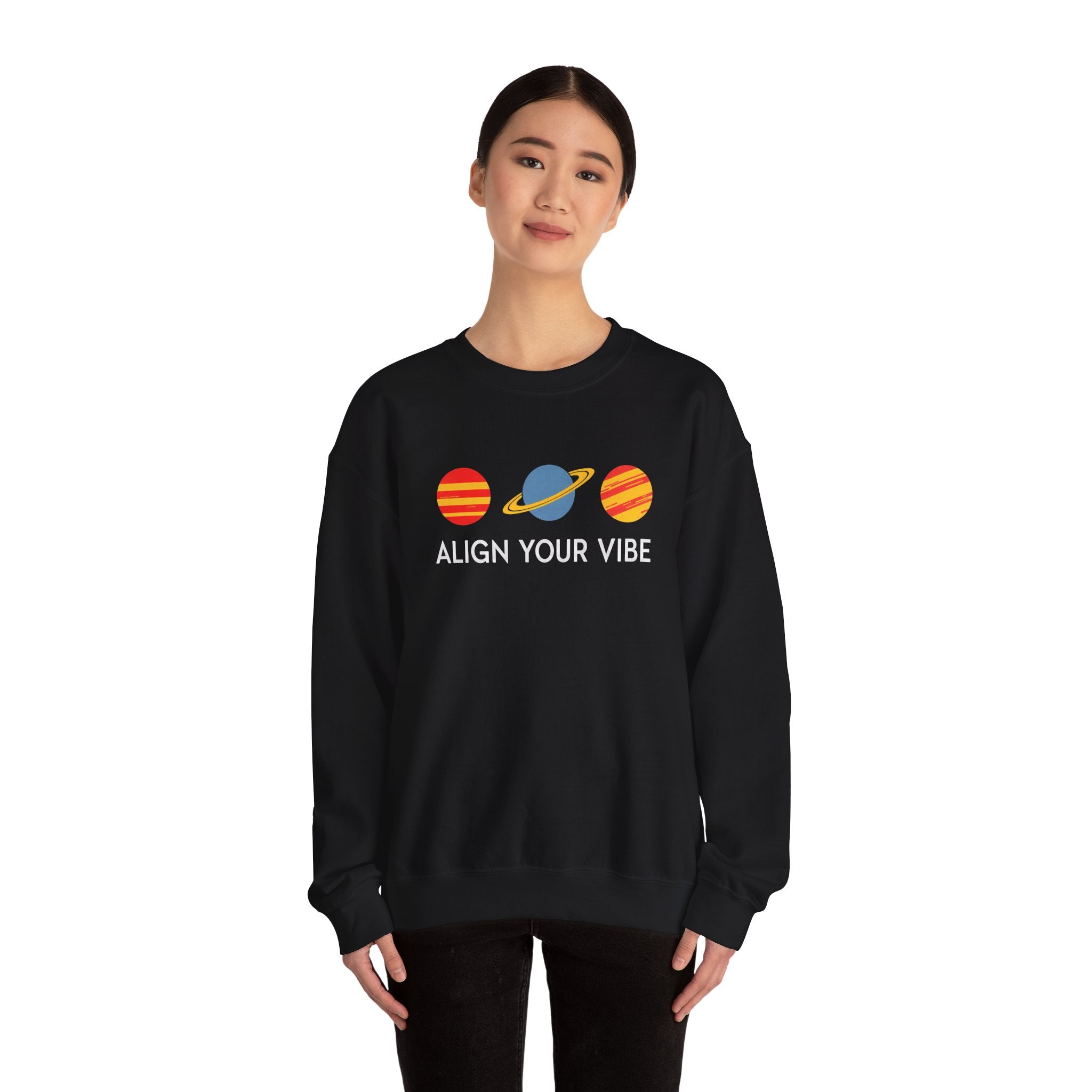 Align Your Vibe Crewneck Sweatshirt — Retro Planets Graphic