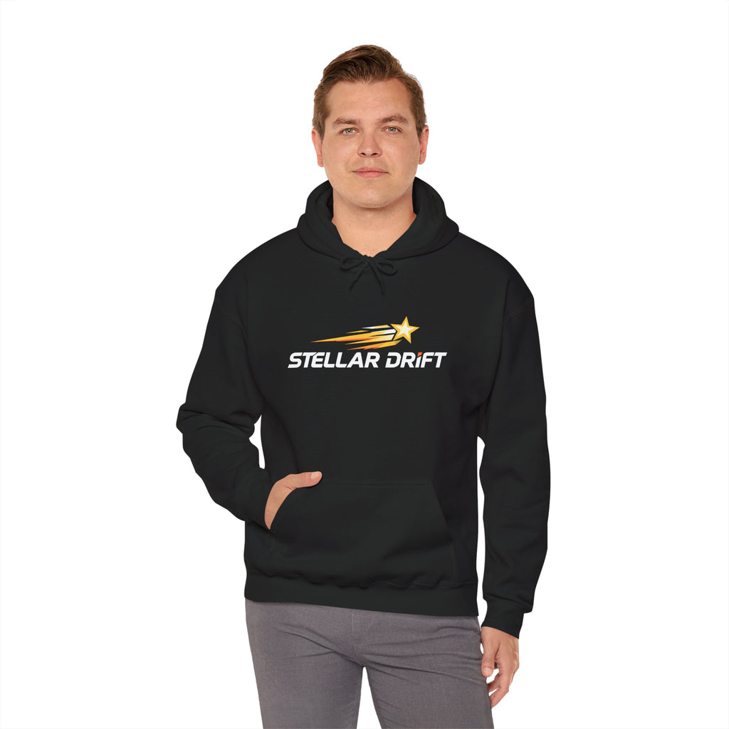 Stellar Drift Hoodie — Retro Space Racing Logo Pullover
