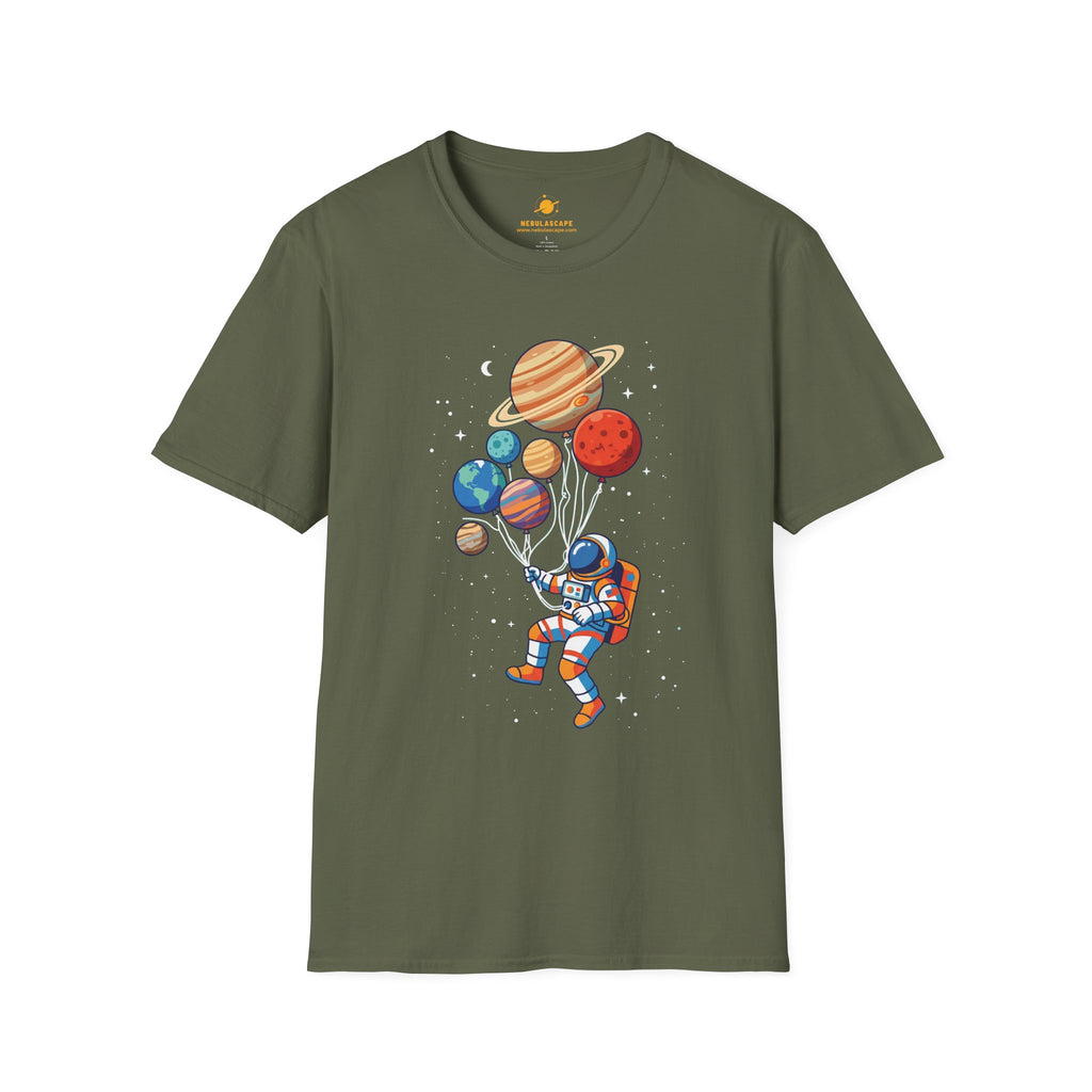 Astronaut Flying With Planet Balloons T-Shirt