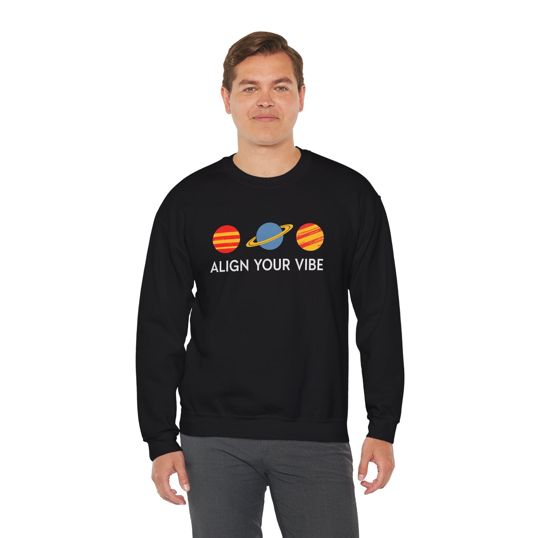 Align Your Vibe Crewneck Sweatshirt — Retro Planets Graphic