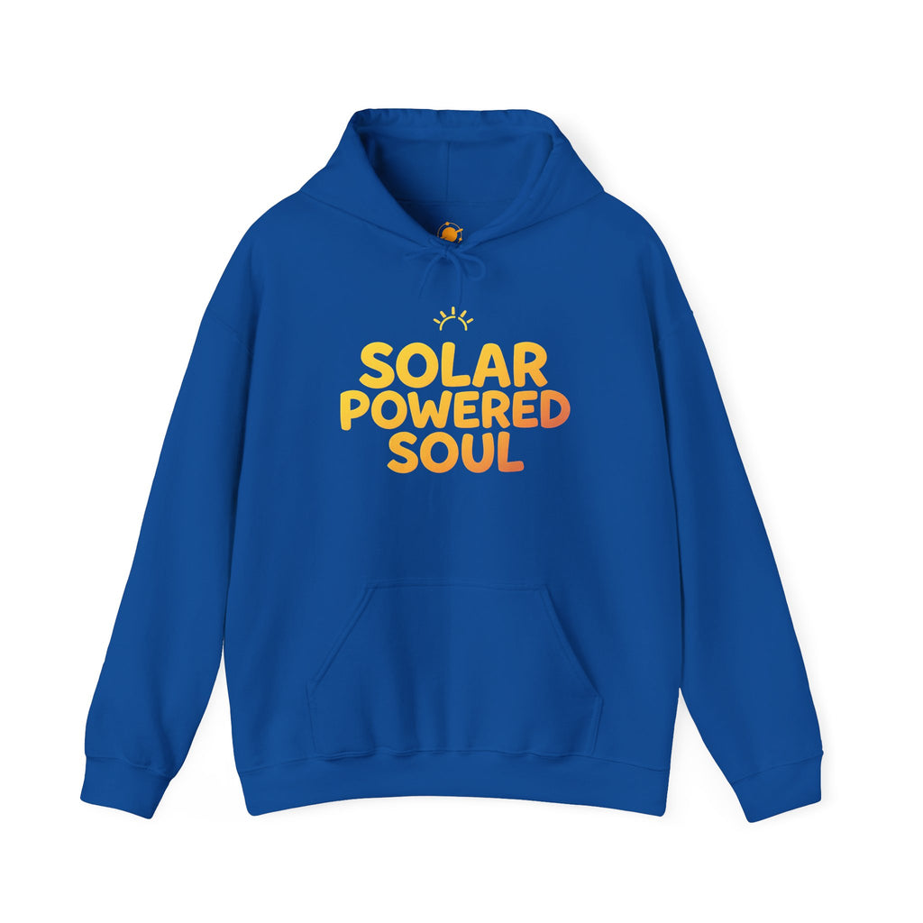 Solar Powered Soul Hoodie — Retro Yellow Sun Graphic Hooded Sweatshirt