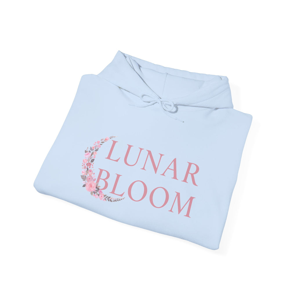 Lunar Bloom Hoodie — Pink Floral Crescent Moon Graphic Hoodie