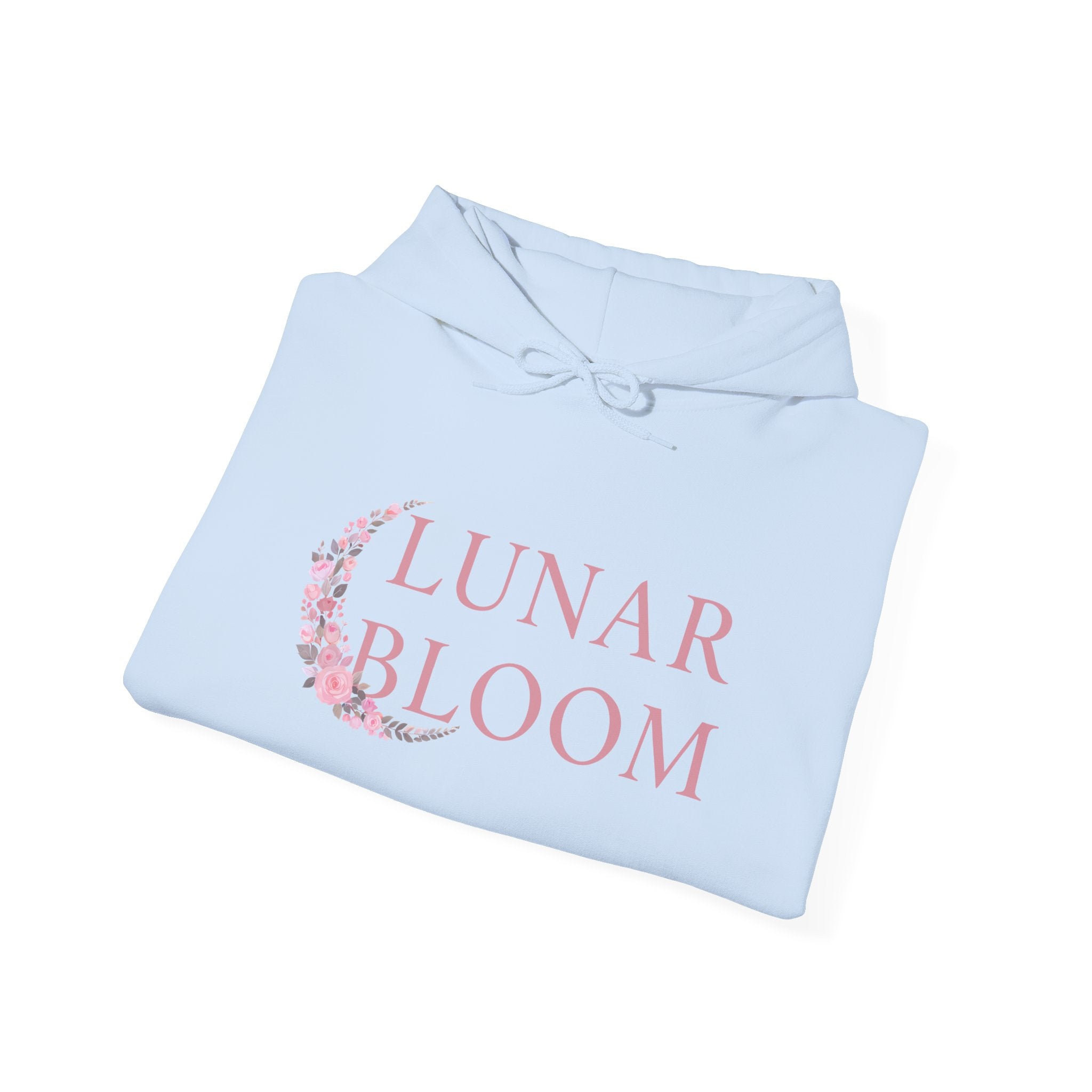 Lunar Bloom Hoodie — Pink Floral Crescent Moon Graphic Hoodie