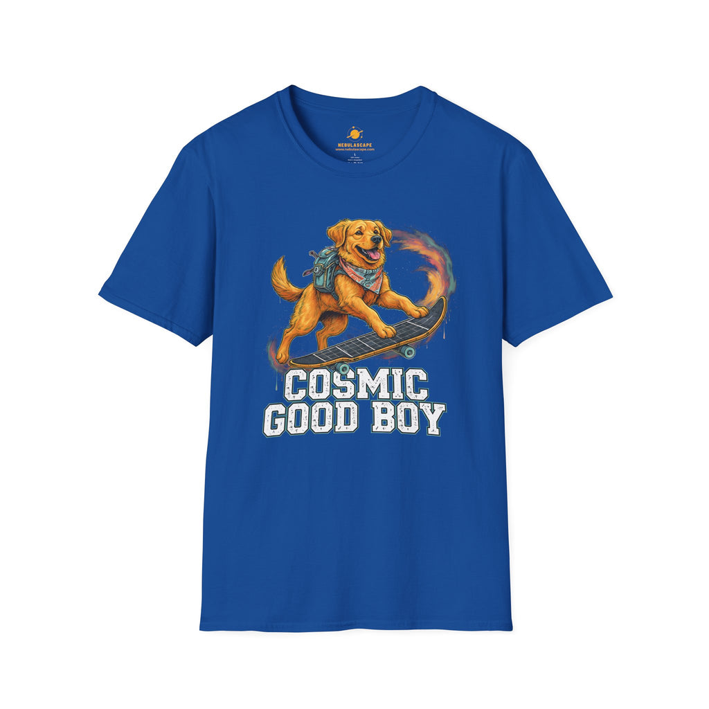 Cosmic Good Boy - Dog Skateboarding in Space T-Shirt